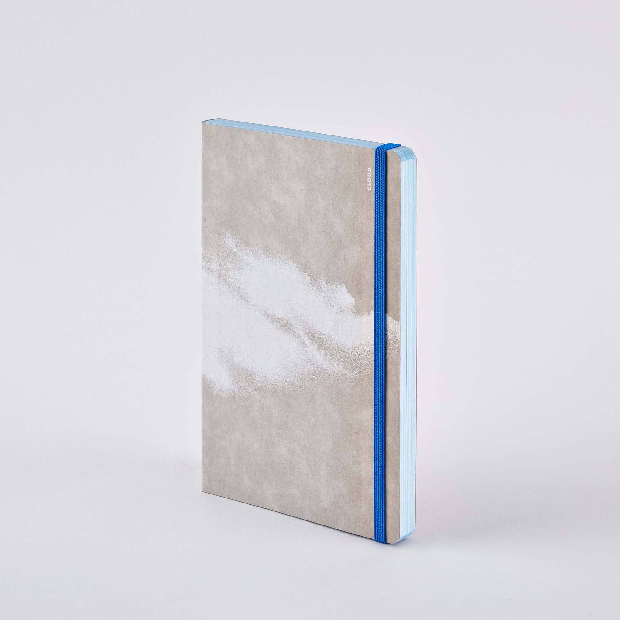 nuuna Clouds Junk Journal — grey softcover with a white cloud print and blue elastic closure