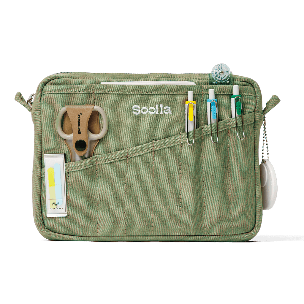 Soolla Studio Pouch in Ganja Green — green canvas with side loops for a strap or charm