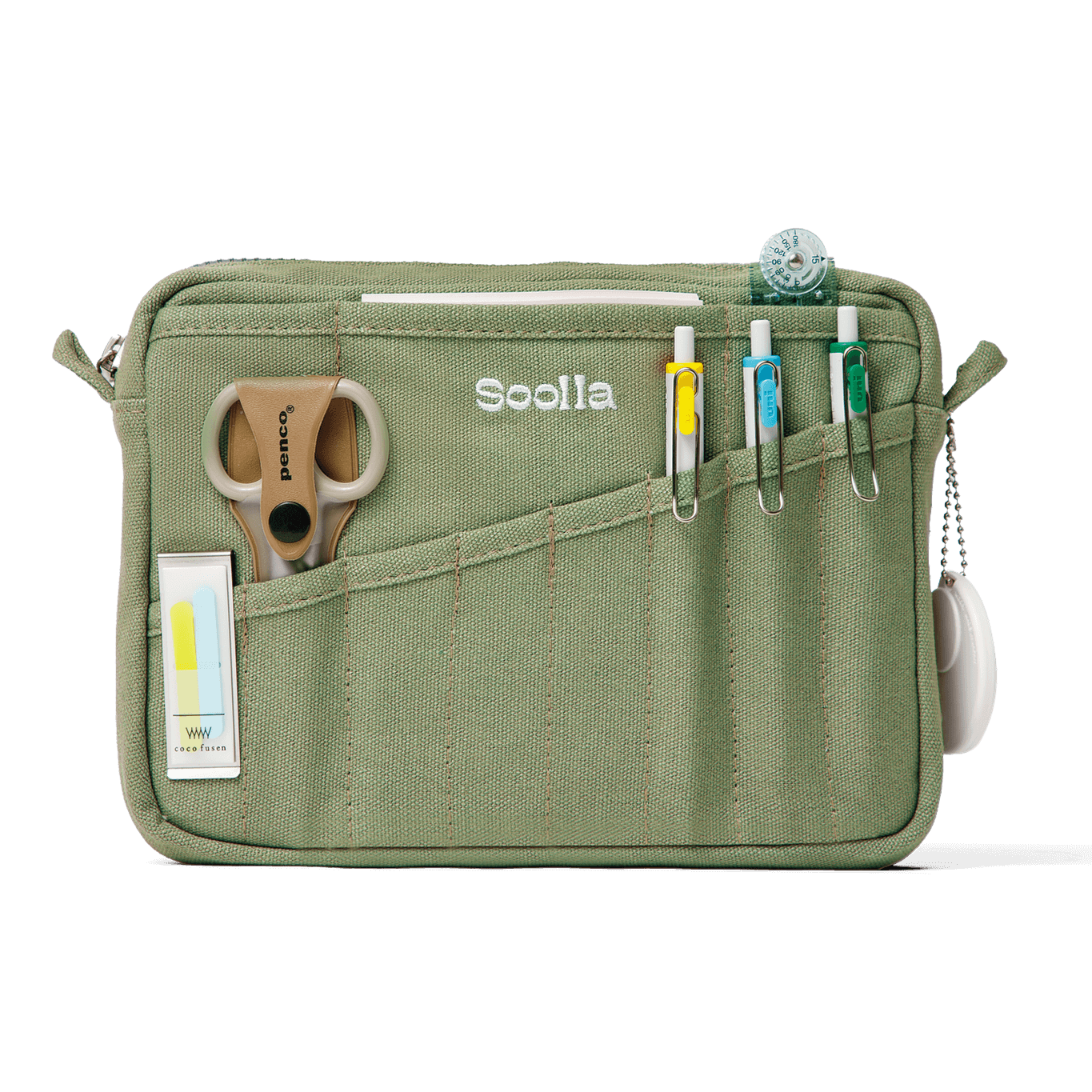 Soolla Studio Pouch in Ganja Green — green canvas with side loops for a strap or charm