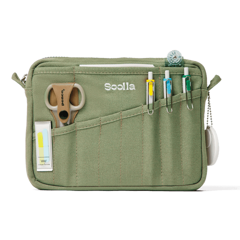 Soolla Studio Pouch in Ganja Green — green canvas with side loops for a strap or charm
