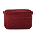 Soolla Studio Pouch in Sangria — close-up of wine red duck canvas and YKK zipper