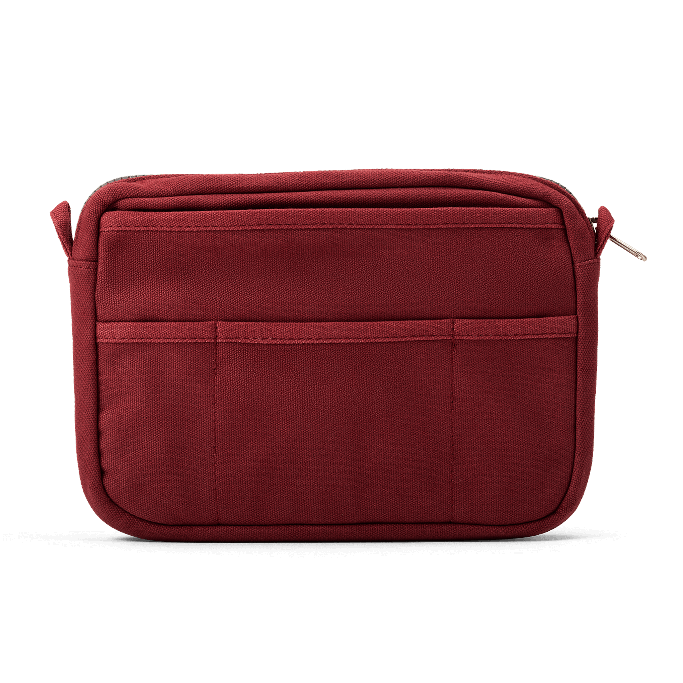 Soolla Studio Pouch in Sangria — close-up of wine red duck canvas and YKK zipper