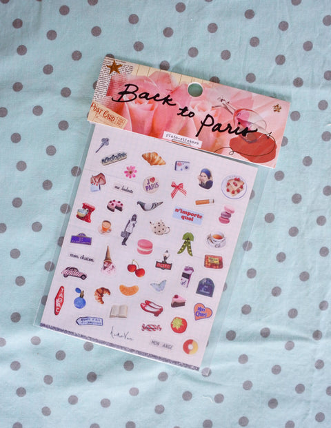 Haricot Vert Paris Sticker Sheet with French-inspired Picto Charm designs for adding Parisian flair to journals and scrapbooks