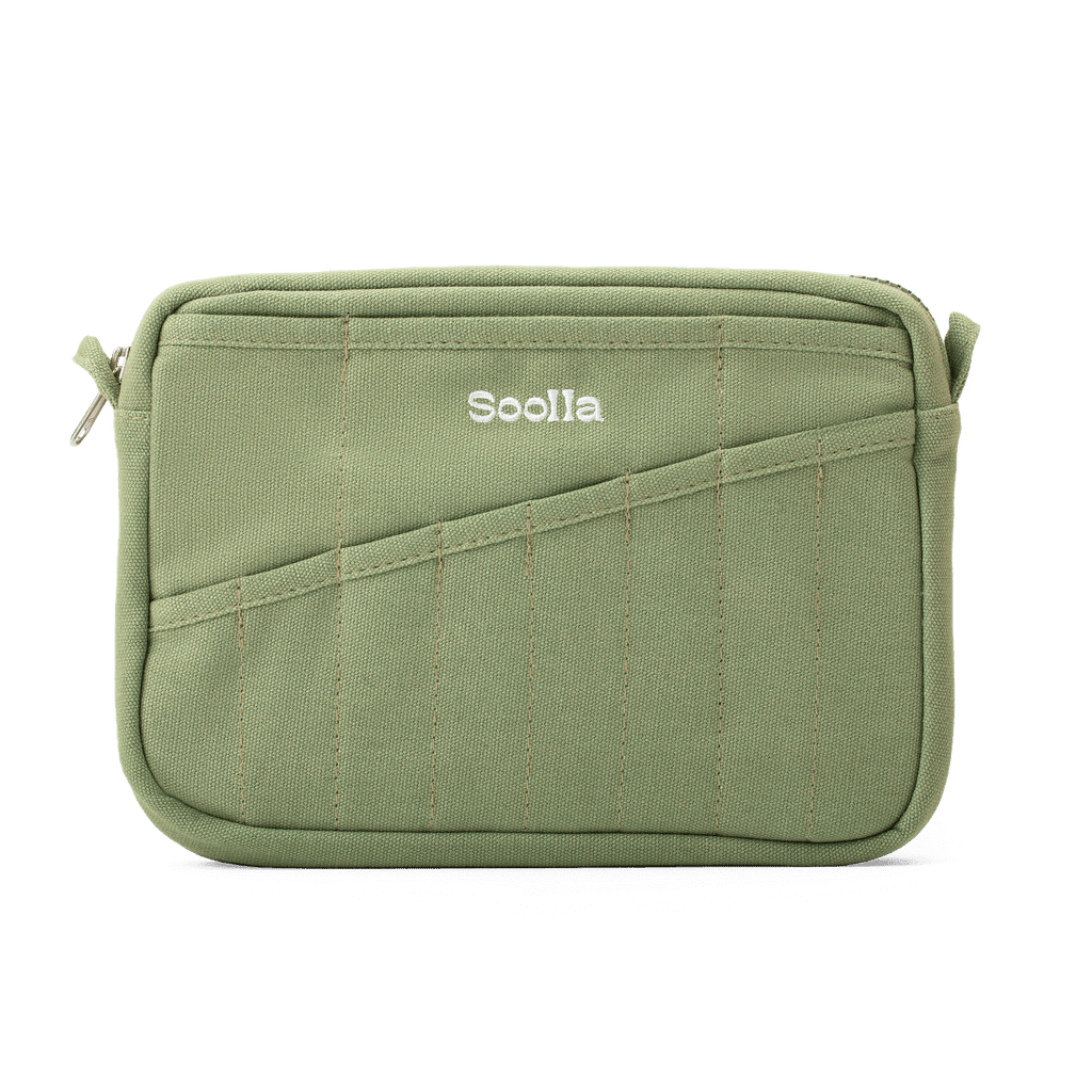 Soolla Studio Pouch in Ganja Green, a green heavyweight duck canvas pouch with 20 interior pockets