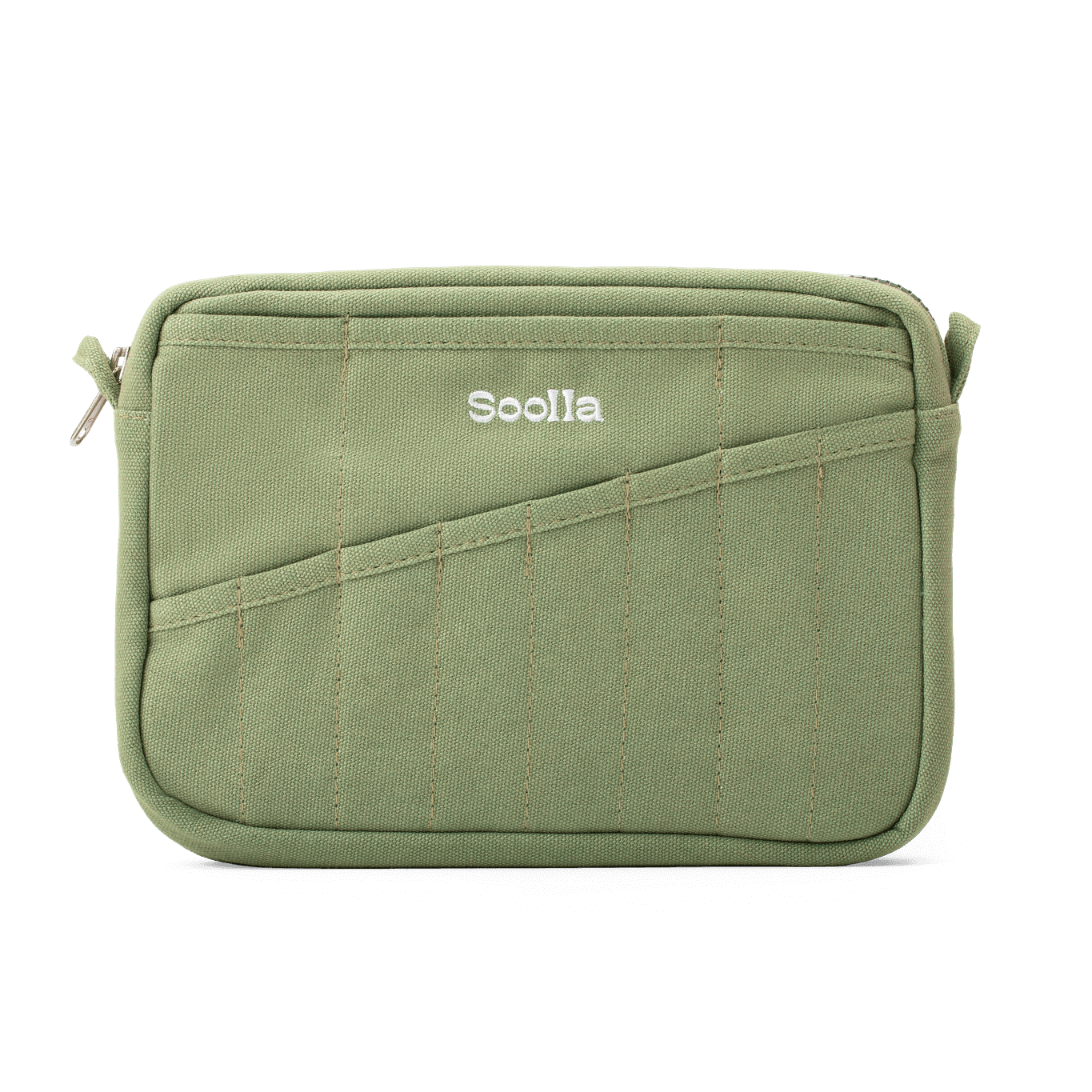 Soolla Studio Pouch in Ganja Green, a green heavyweight duck canvas pouch with 20 interior pockets