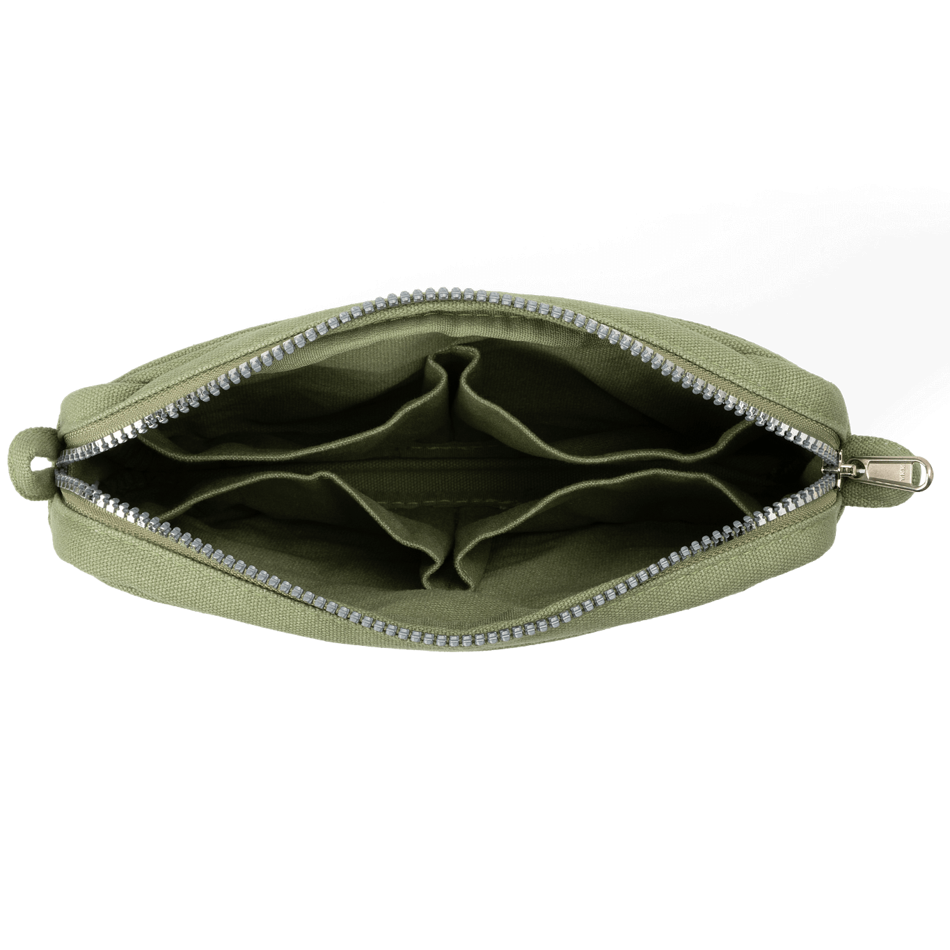 Soolla Studio Pouch in Ganja Green — green stationery pouch styled with supplies