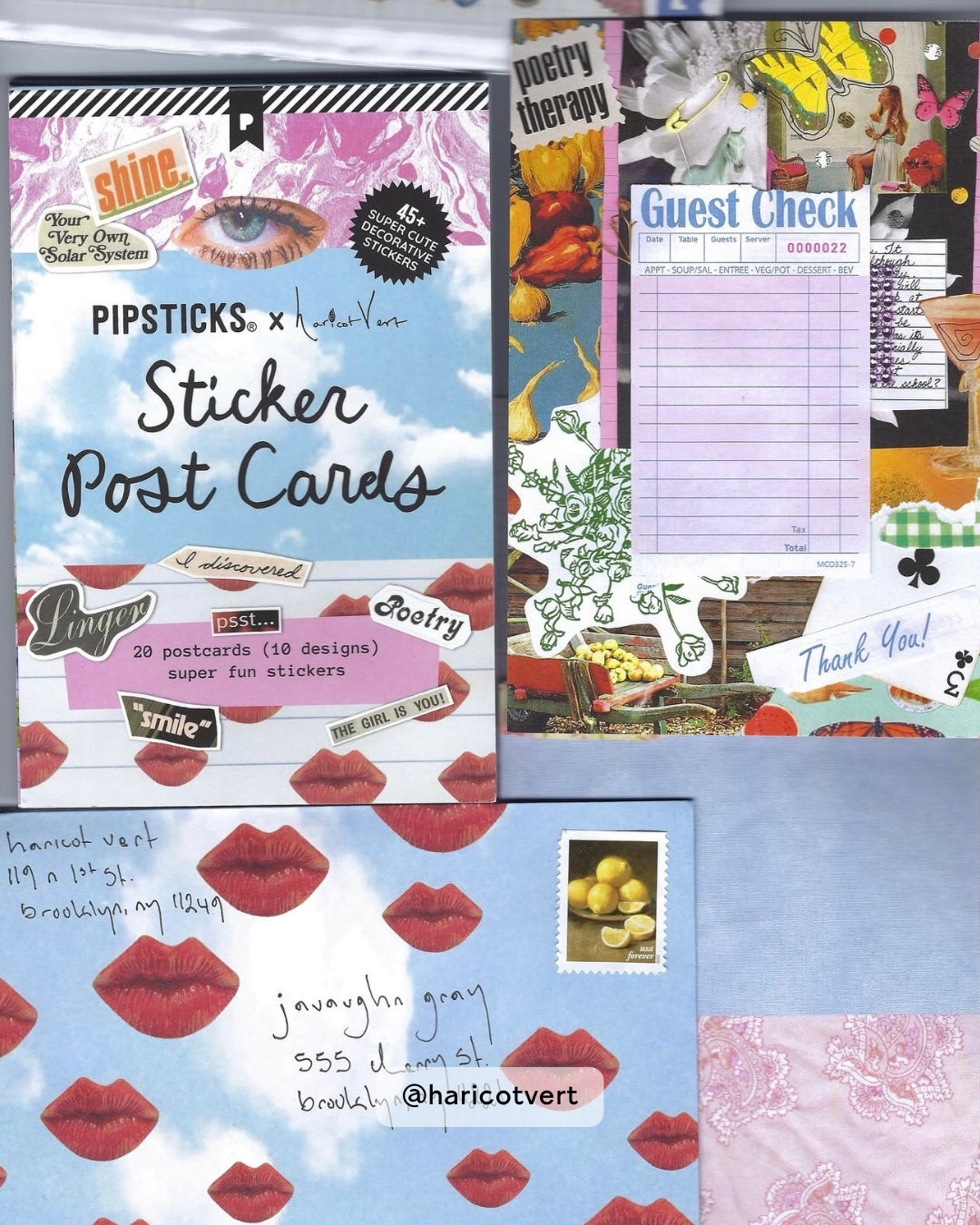 Daydreams Sticker Postcard Book pages showing sticker sheets and postcard designs with dreamy aesthetic