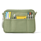 Soolla Studio Pouch in Ganja Green — green canvas pouch back panel detail