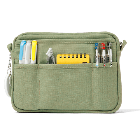 Soolla Studio Pouch in Ganja Green — green canvas pouch back panel detail