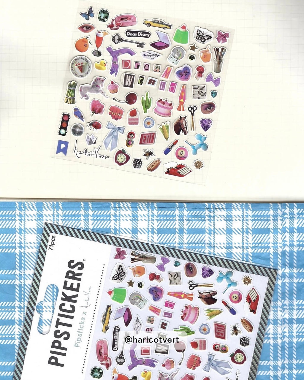 Haricot Vert Dream World sticker sheet with vintage-inspired illustrations including flowers, clouds, and girlhood nostalgic imagery