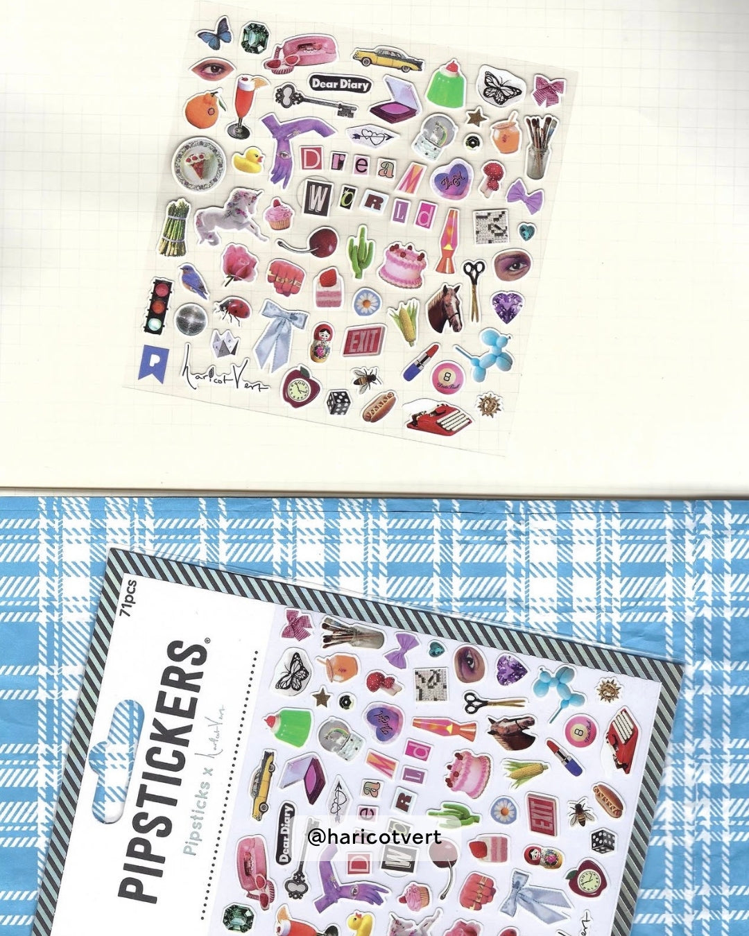 Haricot Vert Dream World sticker sheet with vintage-inspired illustrations including flowers, clouds, and girlhood nostalgic imagery