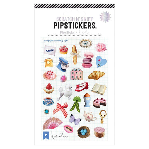 Haricot Vert scratch and sniff sticker sheet featuring nostalgic charms, colorful vintage-inspired illustrations and marshmallow scent
