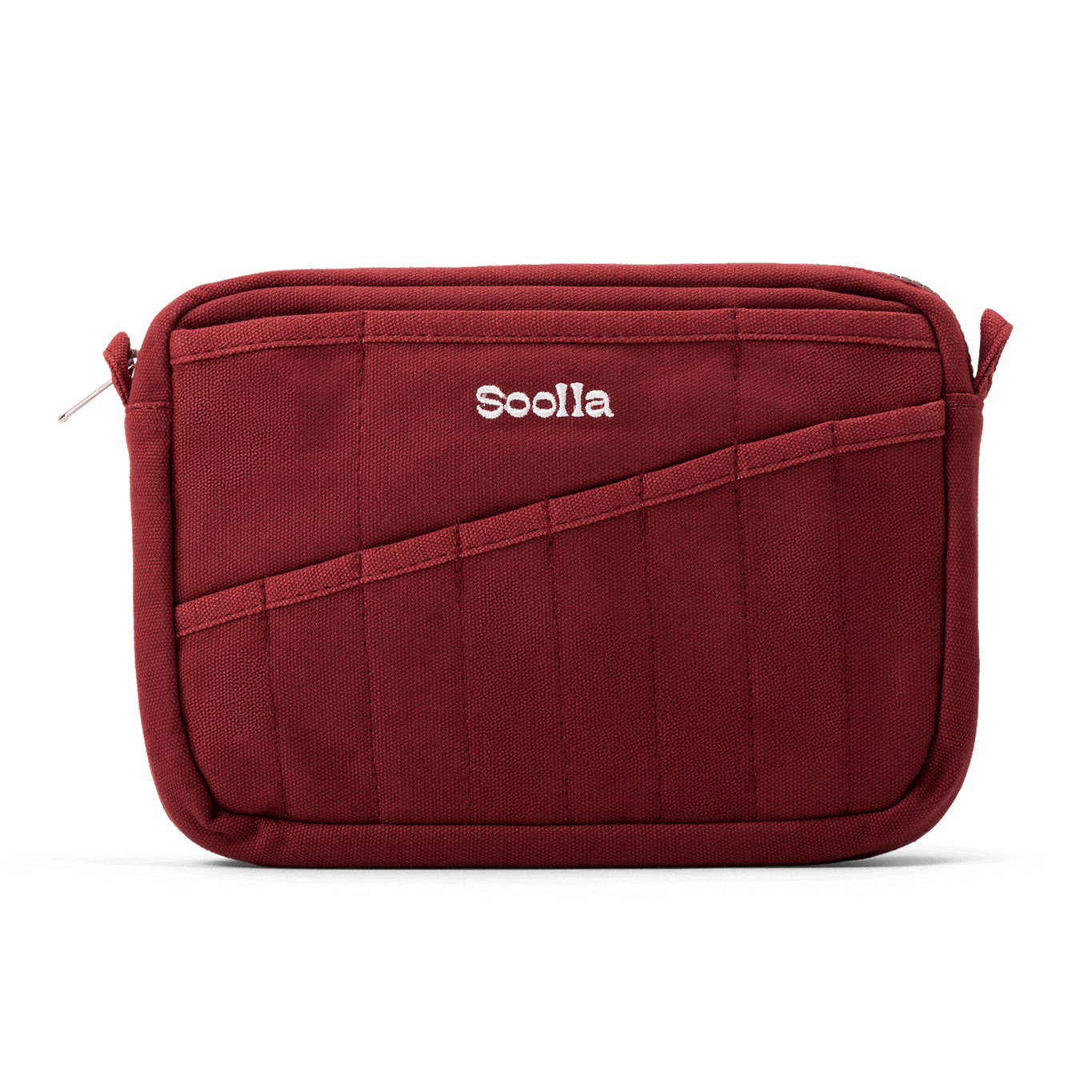 Soolla Studio Pouch in Sangria, a wine red heavyweight duck canvas pouch with 20 interior pockets