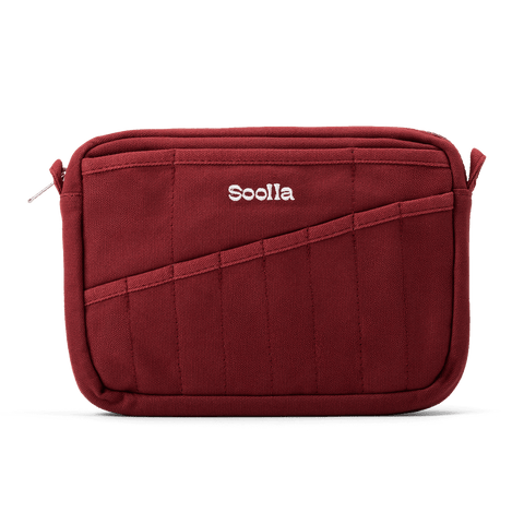 Soolla Studio Pouch in Sangria, a wine red heavyweight duck canvas pouch with 20 interior pockets