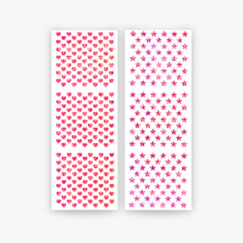 Mini Prismatic Pink Heart & Star Stickers
