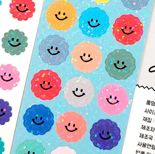 Glittering Smiley Flower Stickers