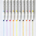 Set of Mildliner pens with color samples on a white background