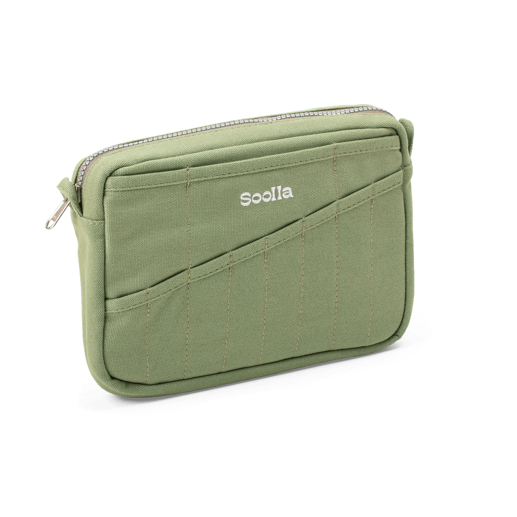 Soolla Studio Pouch in Ganja Green — interior pocket layout for pens and stationery