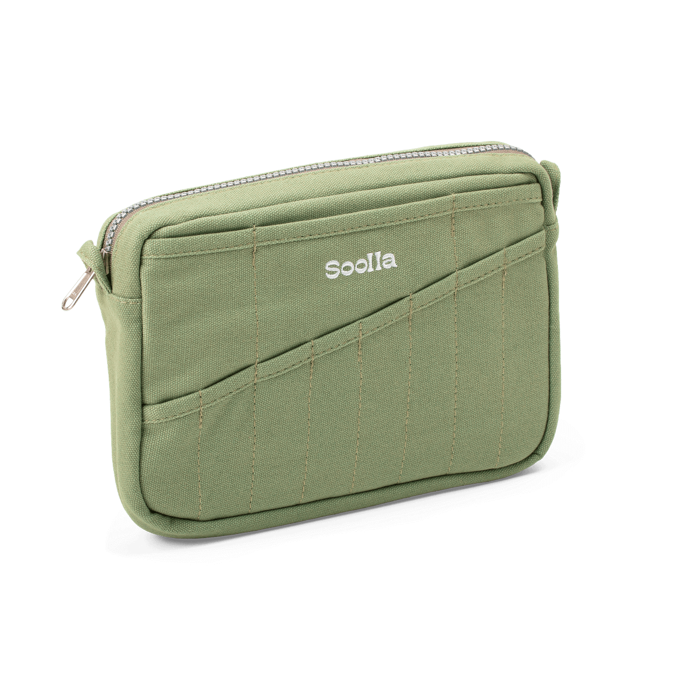 Soolla Studio Pouch in Ganja Green — interior pocket layout for pens and stationery