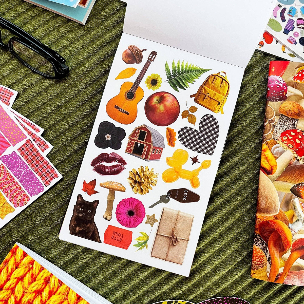 Cosy Season junk journal sticker book by Pipsticks — sticker pages detail 1
