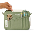 Soolla Studio Pouch in Ganja Green — green duck canvas texture and zipper detail
