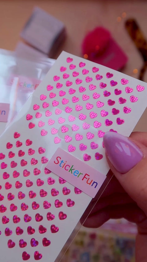 Glitrende Rosa Hjerte & Stjerne Klistremerker